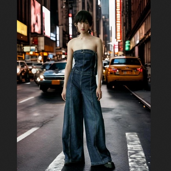 NWT ZARA TRF STRAPLESS DENIM JUMPSUIT - Picture 11 of 12